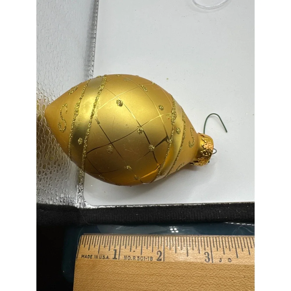 G&D Glass Christmas Ornaments Red Gold Glitter Teardrop Set of 2 3-Inch